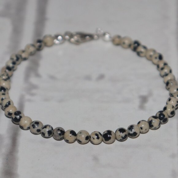 Dalmatian Jasper Beaded Bracelet | 7.5" | Silver Clasp | Natural Stone | NWoT - Picture 1 of 5